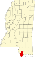 Map of Mississippi highlighting Hancock County